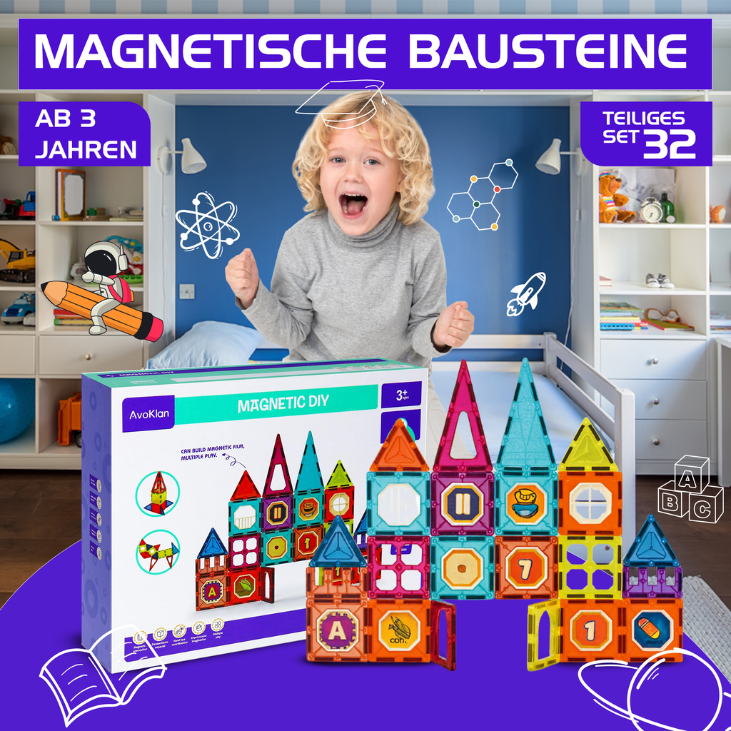 Kidnetic – Magnetische Bausteine Bundle: 32 + 111 Teile (143-teilig)