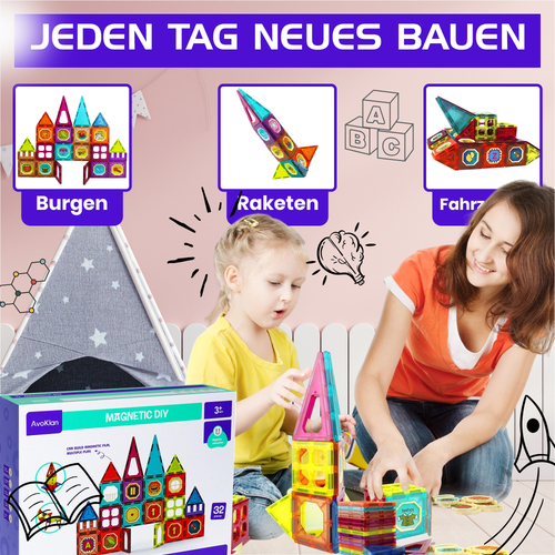Kidnetic – Magnetische Bausteine Bundle: 32 + 111 Teile (143-teilig)