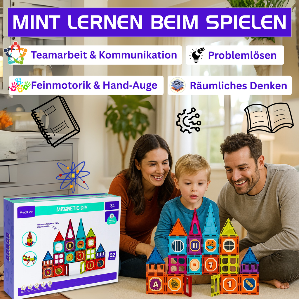 Kidnetic – Magnetische Bausteine Bundle: 32 + 111 Teile (143-teilig)