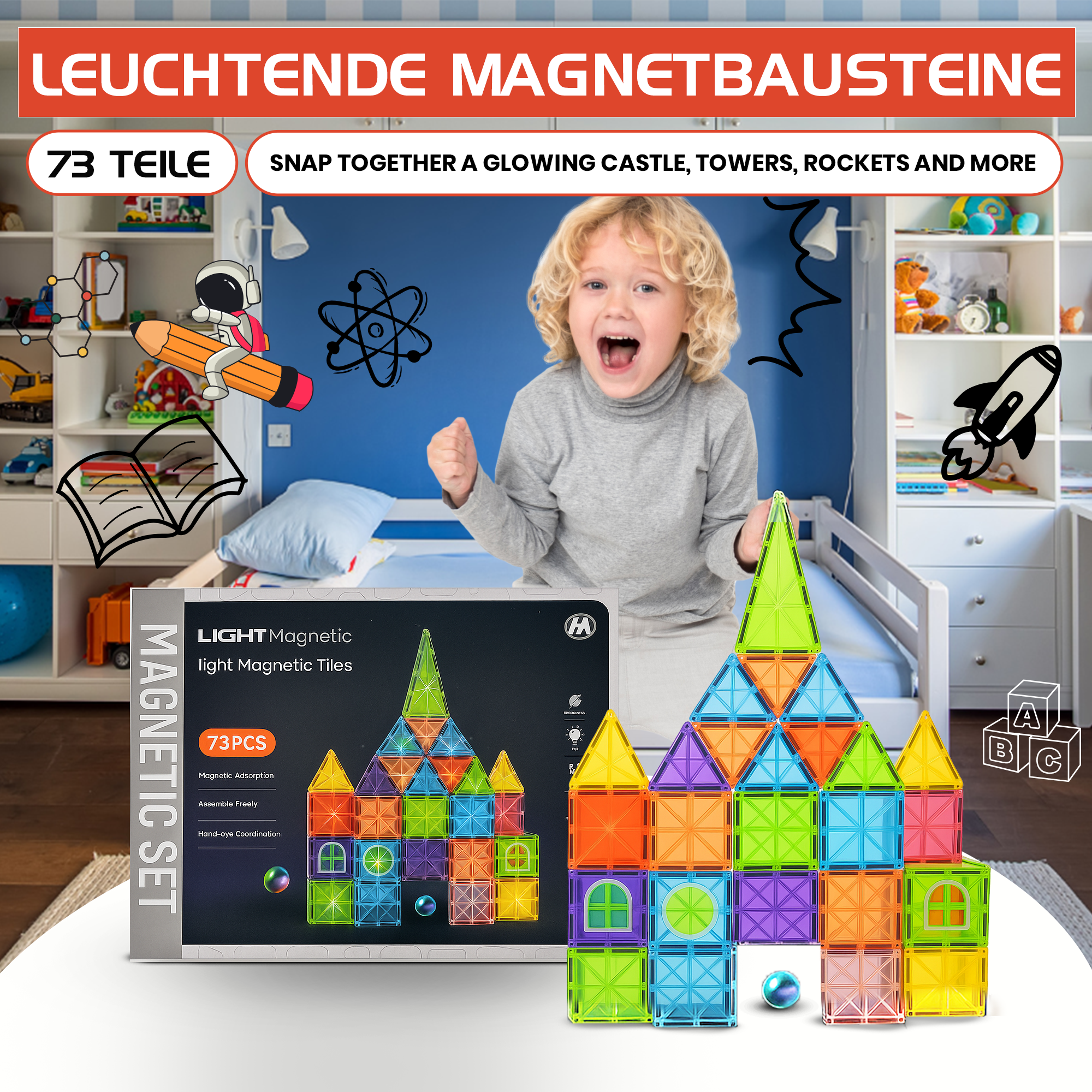 Kidnetic – Leuchtende Magnetische Bausteine (73-teiliges Set)