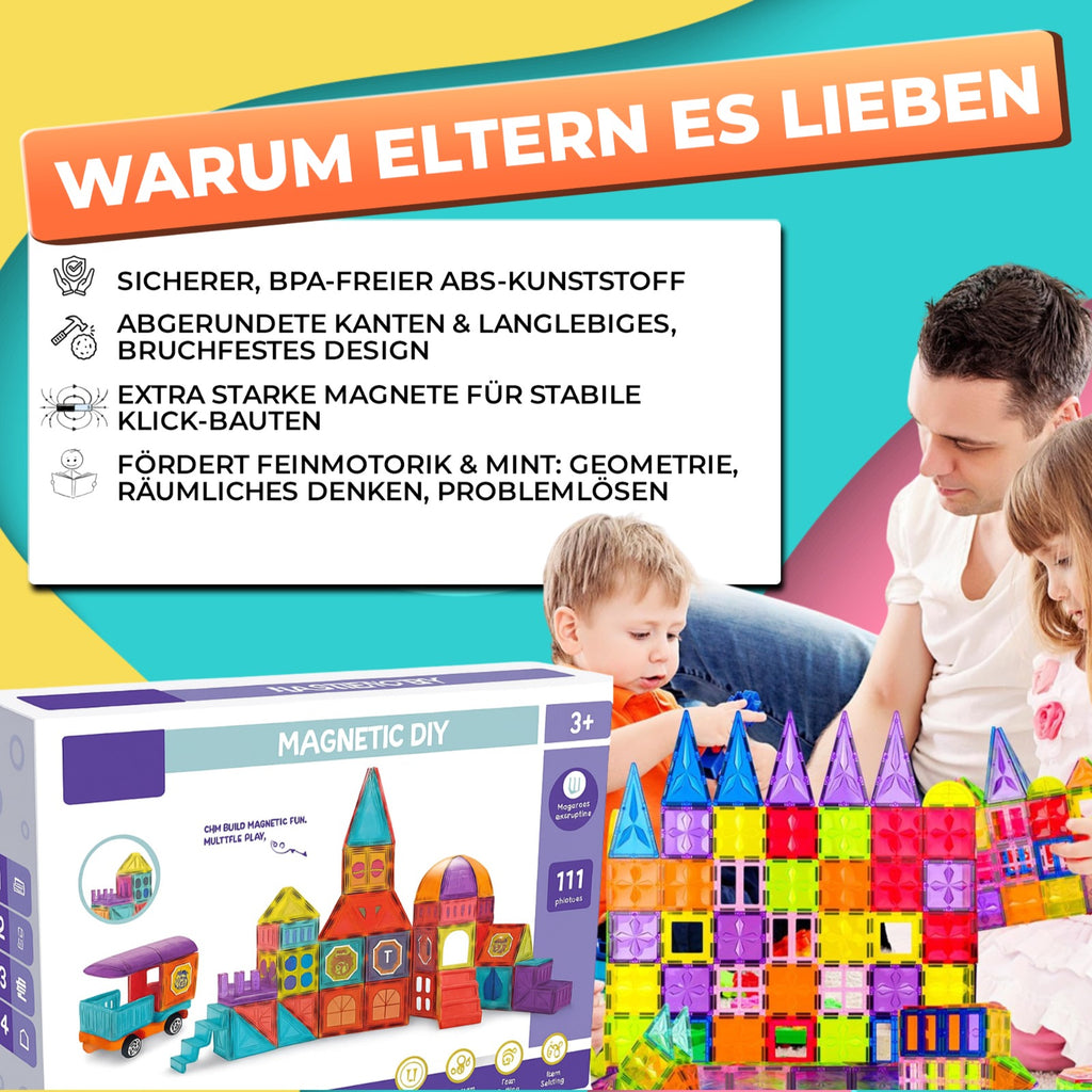 Kidnetic – Magnetische Bausteine Bundle: 32 + 111 Teile (143-teilig)