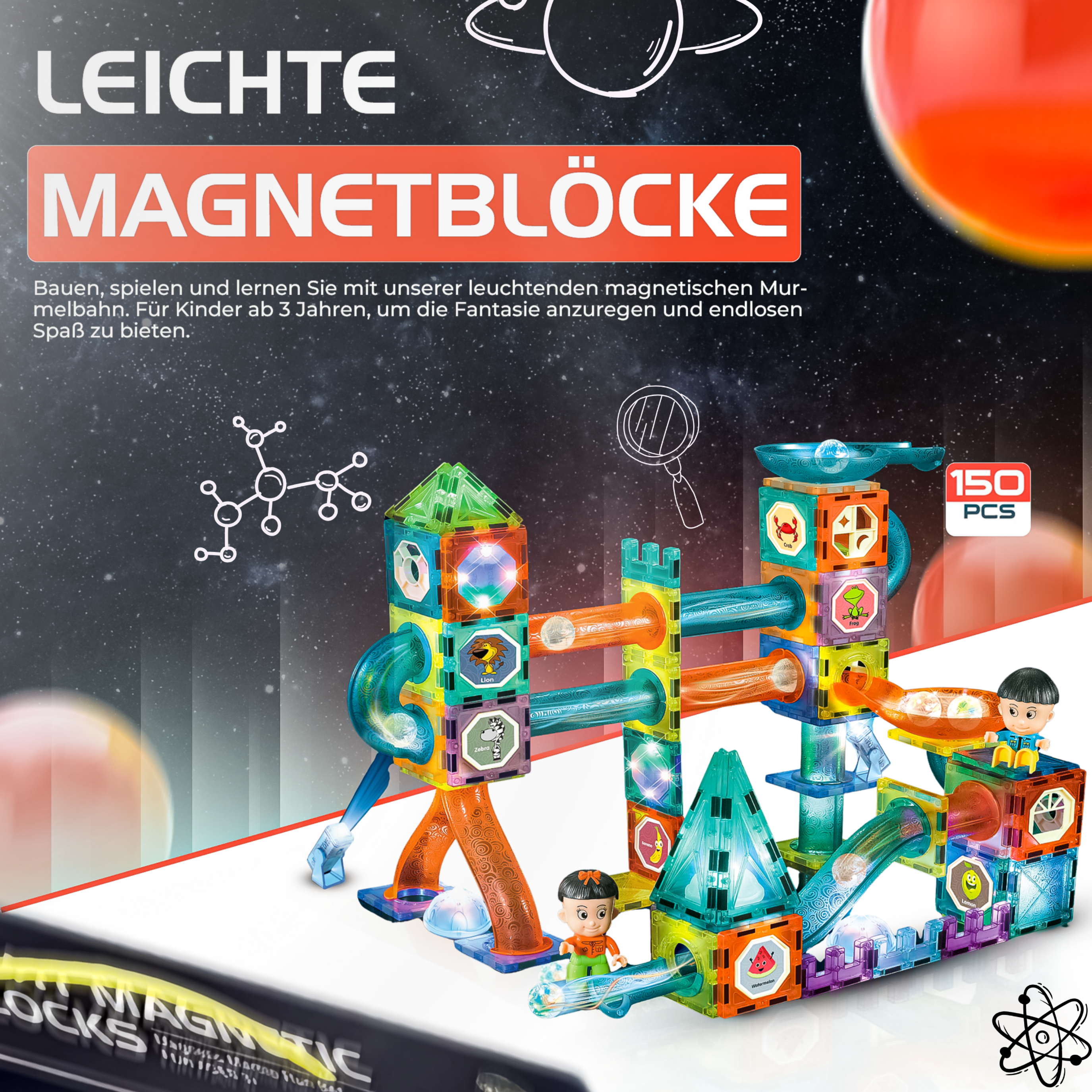 Kidnetic – Magnetische Leuchtbausteine & Kugeln (166-teiliges Set)