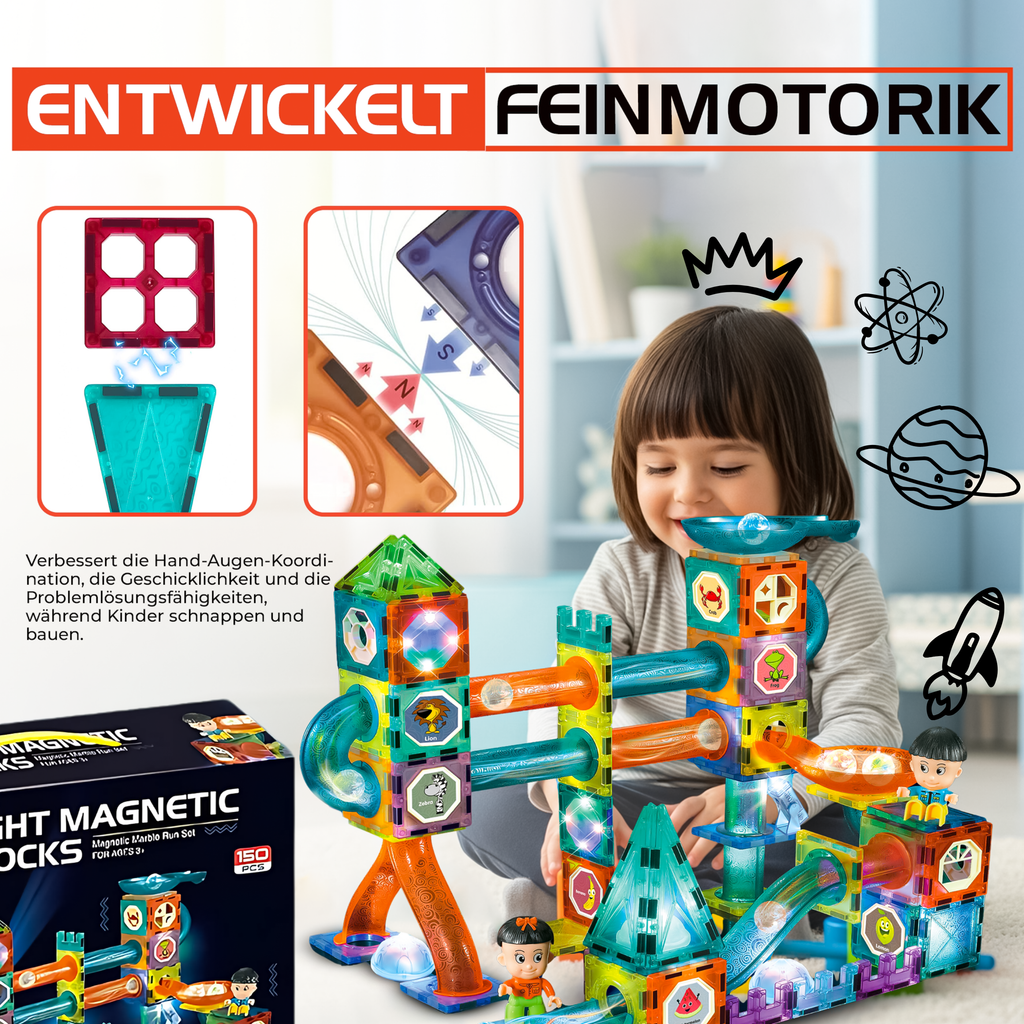Kidnetic – Magnetische Leuchtbausteine & Kugeln (166-teiliges Set)